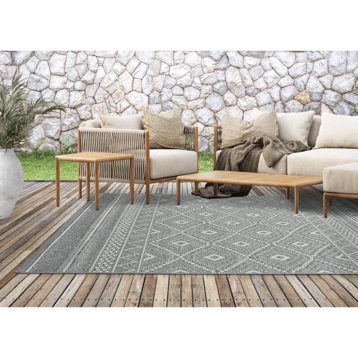 Tapis d'intérieur et extérieur - The Carpet - Ottowa - Gris - 240x340 cm - Résistant UV(Gris-Autres motifs/120x120 cm/-)