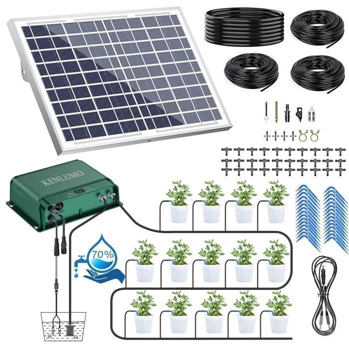 Kit d'irrigation goutte à goutte automatique solaire KENLUMO - 30m de tuyau - 37 modes de synchronisation(vert)