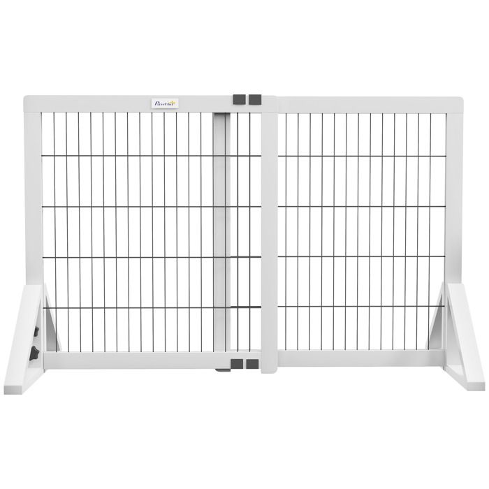 Barrière de sécurité pour chien - PawHut - 2 panneaux largeur réglable 63-106 cm - bois de pin acier - 63-106 x 44 x 67 cm - blanc(106 x 44 x 67 cm)