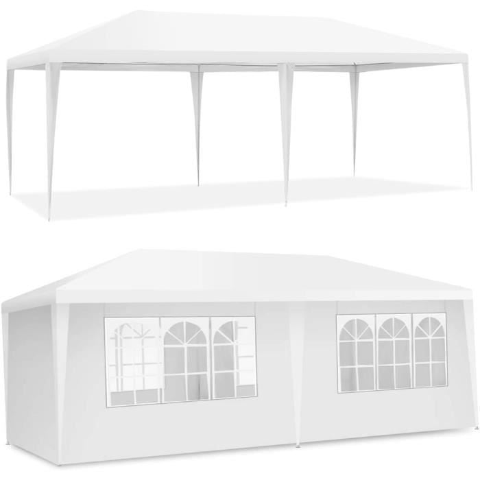 COSTWAY Tonnelle de Jardin Imperméable 3x6M-6 Parois Amovibles-Fenêtre Transparente-2 Entrées de Porte-Fêtes,Mariage,BBQ de Plage(3x9M/3x9M/-)