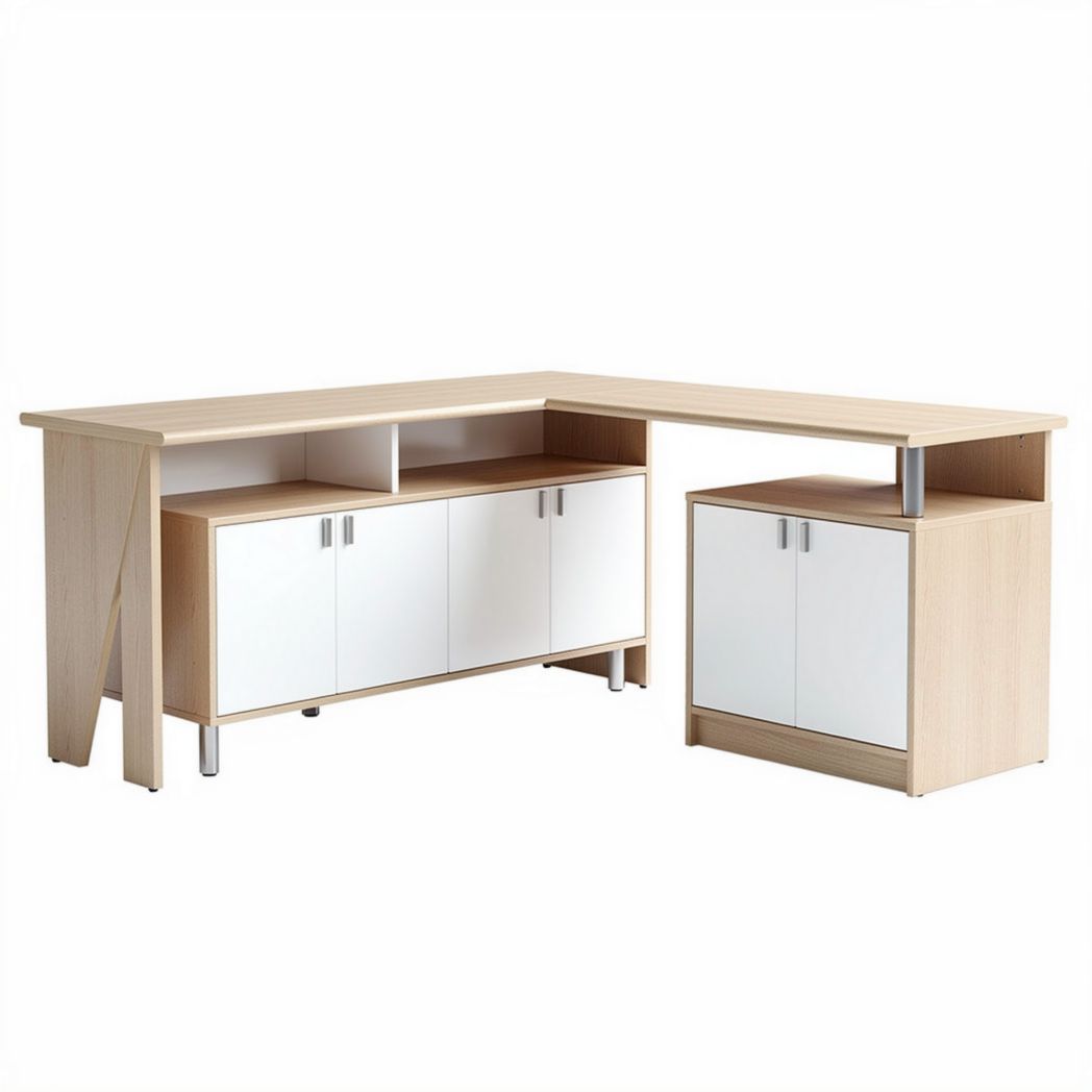 Bureau d'angle en bois avec rangements blancs 160 x 160 x 75cm
