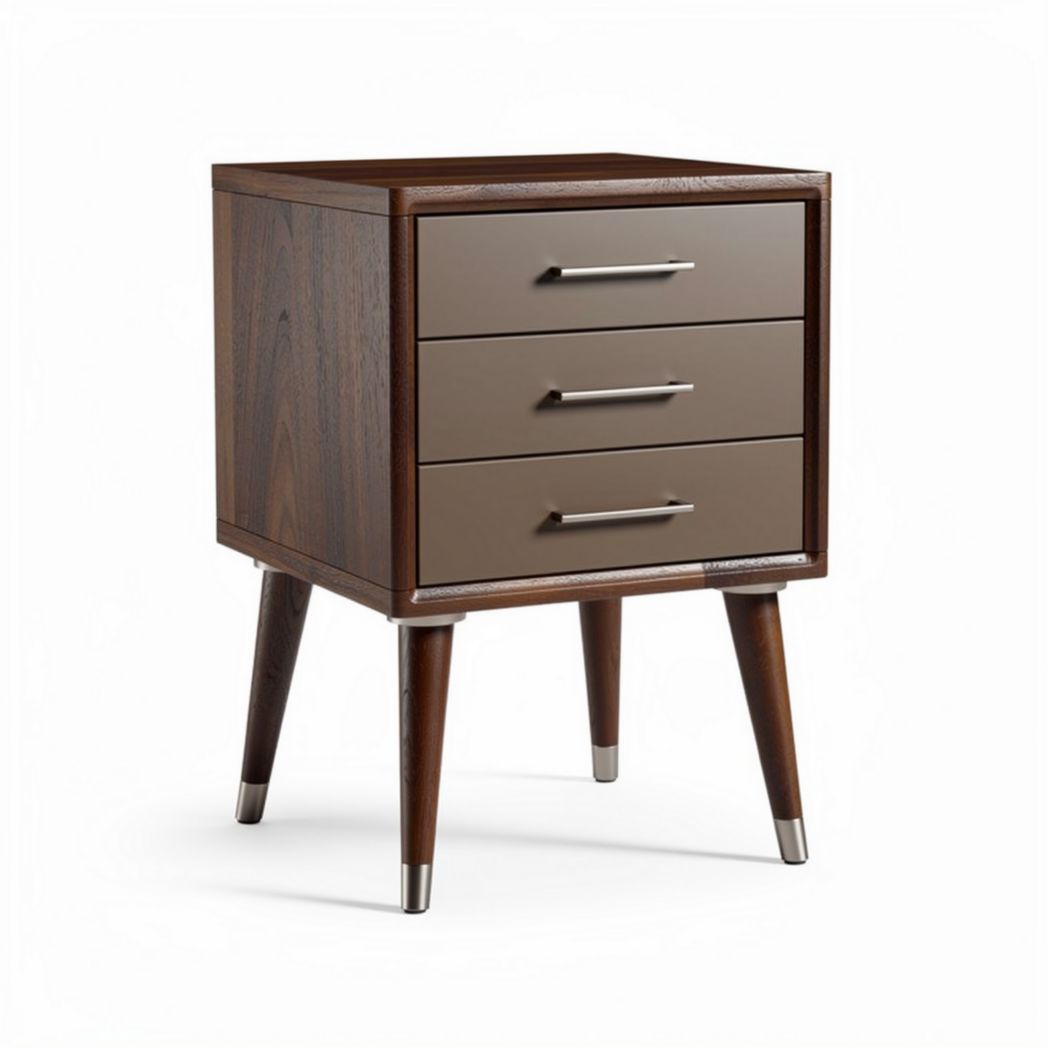 Table de chevet en bois avec trois tiroirs couleur marron 40 x 40 x 60cm