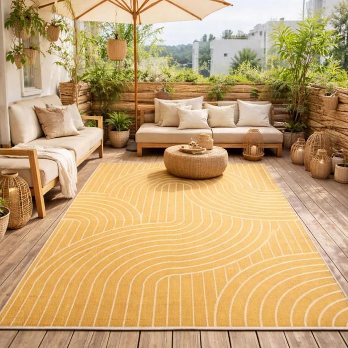 Tapis extérieur, kilim reversible 120x170 LYN2 U REVERSIBLE jaune et crème(120 x 170 cm)