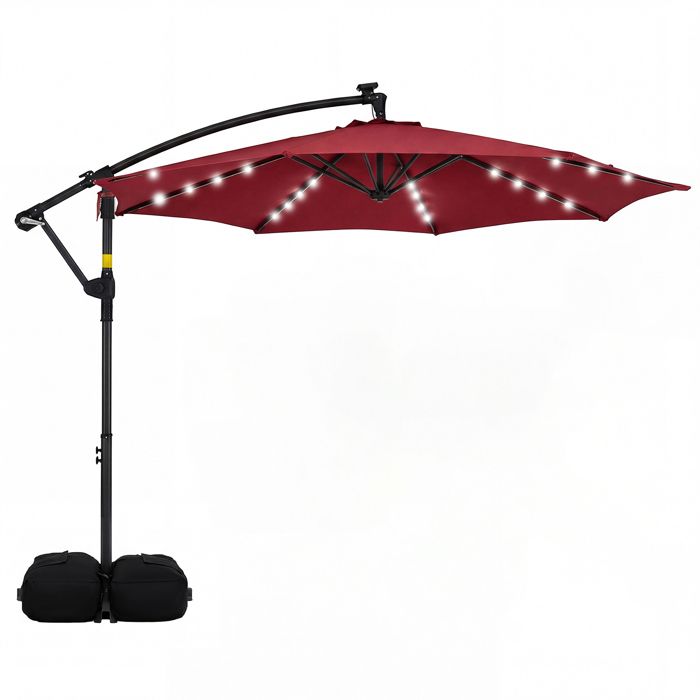 Parasol Déporté Inclinable, GIANTEX, Parasol de Jardin Extérieur UV avec 32 LED Solaires, Rotation 360° et 8 Baleines, Rouge(Beige/300 x 300 x 240 cm/32 LED)