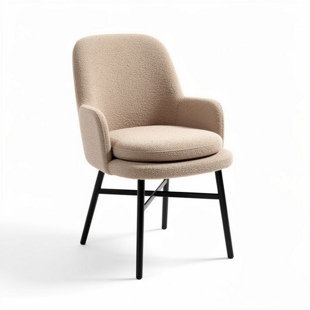 Fauteuil en tissu bouclé beige avec structure en métal noir 50 x 55 x 80cm