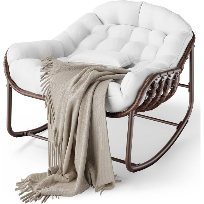 Chaise à bascule pour l'intérieur avec coussin rembourré ,Chaise à bascule en forme d'œuf pour salon, véranda, jardin, terrasse(Beige)