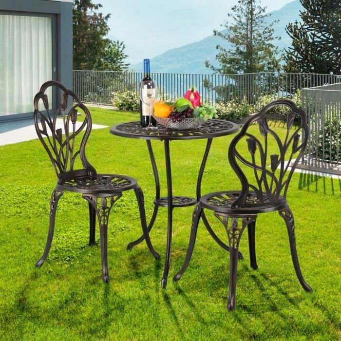 Ensemble Salon de Jardin Balcon Bistro - Yaheetech - Table 59x67 cm - Chaise 44x85,5 cm - Alliage d'aluminium(Bronze)
