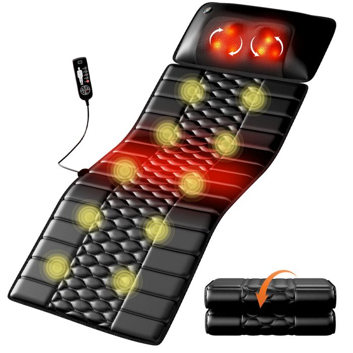 Tapis De Massage Électrique - Himouta Matelas Massant - Fonction De Chauffage - Rempli De Mousse À Mémoire - Pu - Pliable(Noir/Tissu/Massage complet du corps)