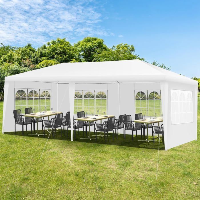 COSTWAY Tonnelle de Jardin Imperméable 3x6M-4 Parois Amovibles-Fenêtre Transparente-2 Entrées de Porte-Fêtes,Mariage,BBQ de Plage(3x6M/3x9M/-)
