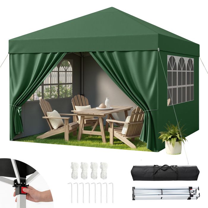 Tonnelle pliante verte 3x3 m, parois latérales, hauteur réglable, imperméable. Sac transport inclus. Jardin, camping, marché.(Beige)