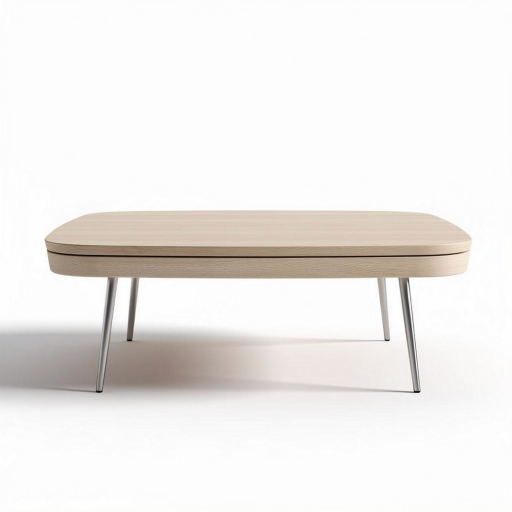 Table basse en bois de chêne clair avec pieds en métal de 120 x 80 x 40cm