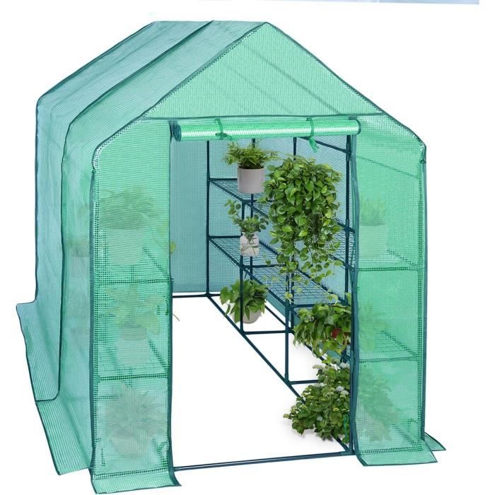 WOLTU Serre de Balcon-Jardin-Terrasse en PE, Serre à tomate avec porte, Serre pour légumes, Cadre en acier, 143x215x195 cm, Vert(Blanc)