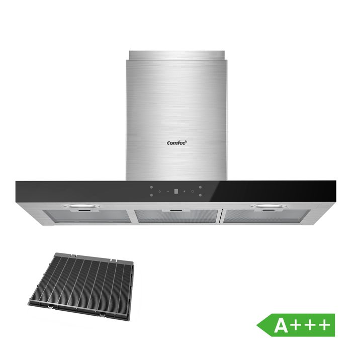 Hotte Aspirante Tactile 90cm Comfee - Classe A+++ - 650 m³/h - 4 Vitesse - Filtre à Charbon - LED Affichage - En Inox Noir(Hotte/Classe A+++)