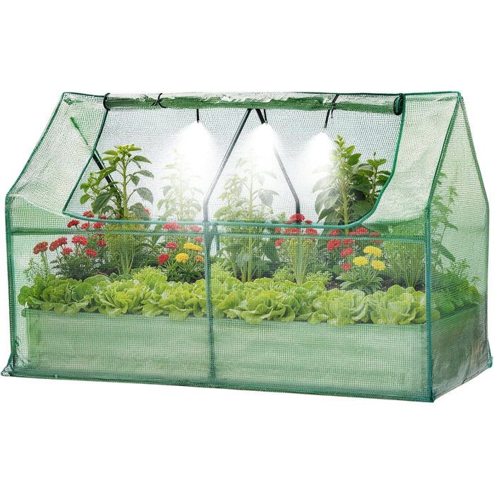 Garvee BAC A FLEUR ,Potager sur Pieds Surélevé avec Bâche en Filet, Jardinière Surélevée en Métal avec Serre, Beige ,180x90x30cm(Beige/122 x 32 x 15)