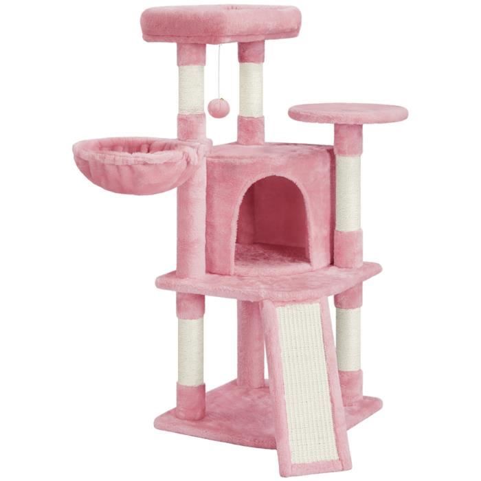 Yaheetech Arbre à Chat en Sisal Griffoir Grattoir Tour de Jeux pour Chat avec Centre d'activités Arbre a Chat Hauteur 107cm Rose(Rose)