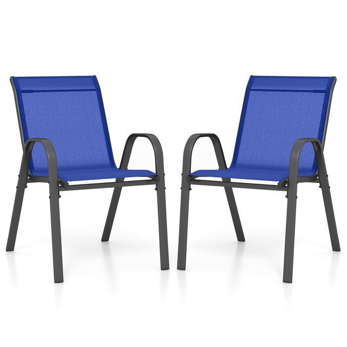 COSTWAY Lot de 2 Chaises de Jardin, Tissu Respirant, Chaises à Manger Empilables avec Accoudoirs, pour Patio Terrasse Porche, Bleu(Bleu/Lot de 1/Style 1)
