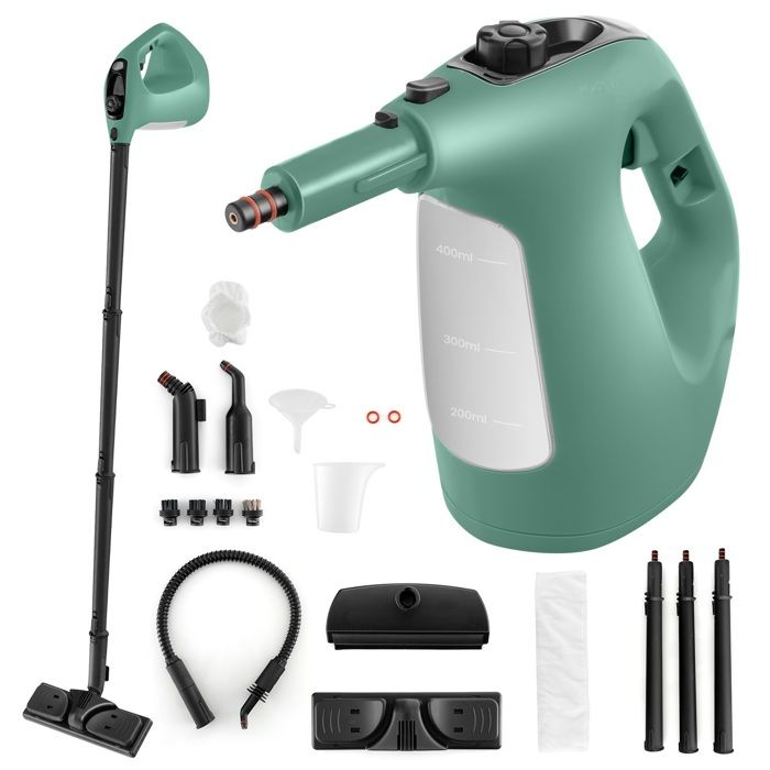 Nettoyeur Vapeur à Main 1500W Punaises de Lit COSTWAY-Réservoir 400 ml-2 Bar-14 Accessoires-125 ℃-Verrou de Sécurité Enfants-Vert(Vert/Capacité : 1 L/Puissance : 1500 W)