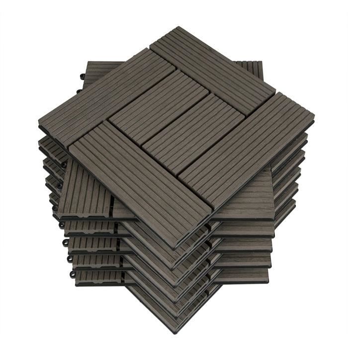 WOLTU Carrelage de sol Dalle WPC 30x30cm, pour jardin terrasse extérieur fixation plug-in, Café 22 pièces-2 m² GTF004co-2(Anthracite/11 pièces)