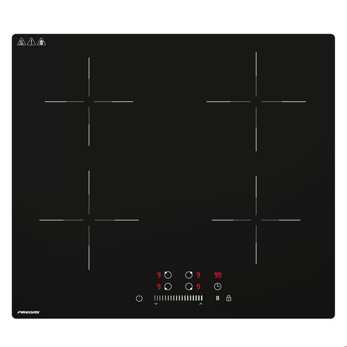 Plaque de cuisson à induction FIREGAS, 4 foyers, 7400 W, cuisson rapide et précise, 59 cm(4 foyers/Puissance : 3700W/520 x 290 x 53)