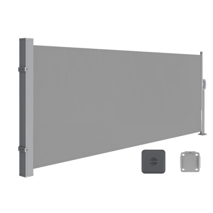 Store Banne avec Caisson en Acier, Antirouille, Rétractable, 140 x 300 cm, Protection Solaire, Opaque, Brise-vent, Gris(Gris)