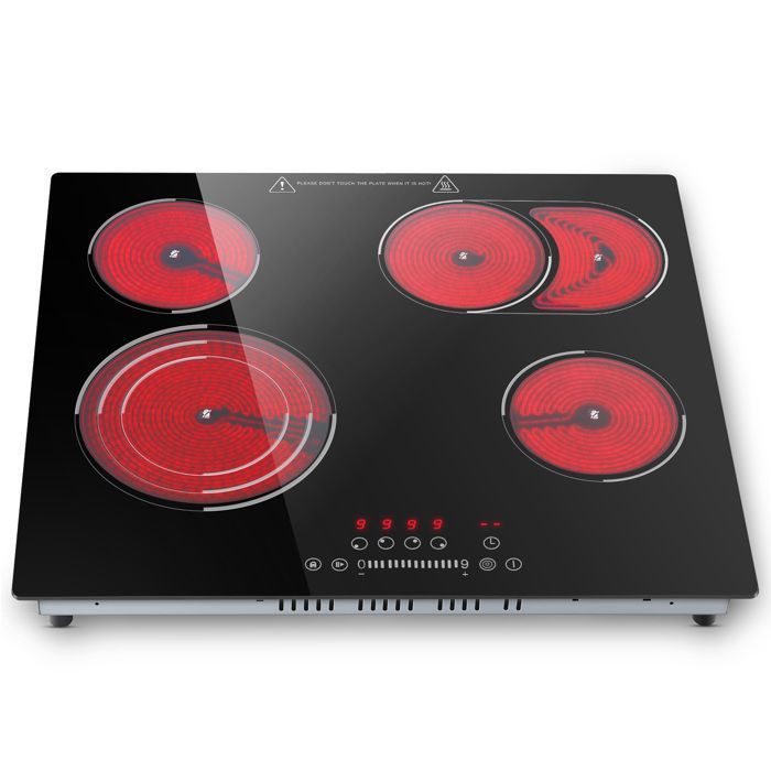 Plaque Vitrocéramique 4 Feux Encastrable,Sndoas 60cm Table de Cuisson,9 Niveaux de Puissance, Minuteur Intégré,6700W(4 feux/3000 W/29 x 4)