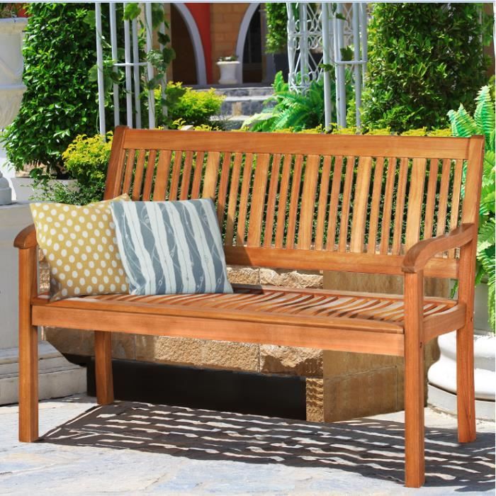 COSTWAY Banc de Jardin d'Extérieur pour 2 Personnes en Bois avec Dossier et Accoudoir Large pour Parc, Bord de Piscine etc.(126x63x91CM)