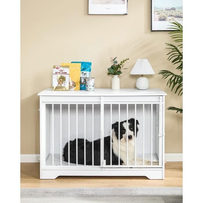 100cm Cage pour Chiens, Table d’Appoint, Niche Moderne pour Chiens, Cage pour Chiots, Maisonnette pour Animaux, 2 Portes, Blanc(Blanc)