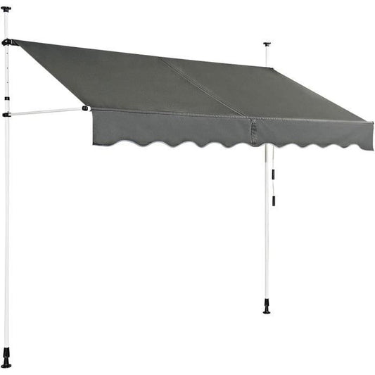 GOPLUS Store Banne Manuel Rétractable 2,5x1,2M en Aluminium-sans Perçage-Hauteur Réglable 2-3M-Auvent Banne de Balcon sur Pied,Gris(Beige/1)