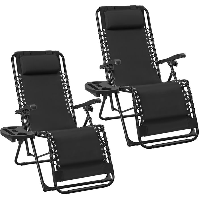 Yaheetech Lot de 2 Chaise Longue de Zéro Gravité Inclinable Exterieur Chaise de Transat Réglable, Noir(Noir)