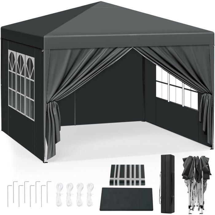 WOLTU Tonnelle de Jardin, Tente Pliante, Auvent Imperméable, Protection du Soleil UV 50+, Hauteur Réglable 3x3m, Anthracite(Anthracite)