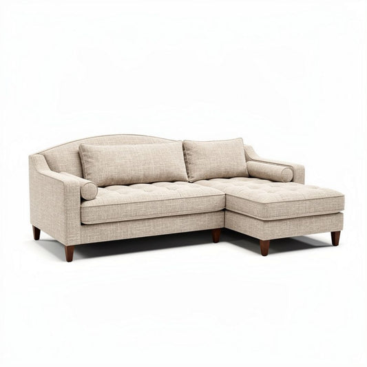 Canapé d'angle en tissu beige avec repose-pieds dimensions 200 x 90 x 85cm
