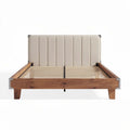 Lit en bois et tissu beige avec sommier à lattes dimensions 200 x 160 x 100cm
