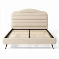 Lit en tissu beige avec tête de lit rembourrée dimensions 200 x 160 x 100cm