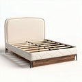 Lit en tissu beige avec cadre en bois de 200 x 160 x 30cm