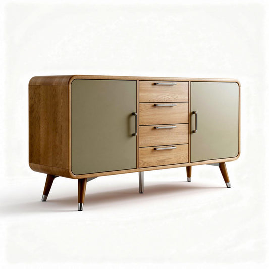 Buffet en bois avec portes vertes et quatre tiroirs 150 x 40 x 70cm