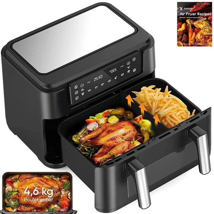 Friteuse sans Huile 12L - Panier Flexible - Écran LED - Cuisson 360° Sans Huile - 10 Programmes - Fenêtre transparente - Air fryer(Capacité : 12 l)