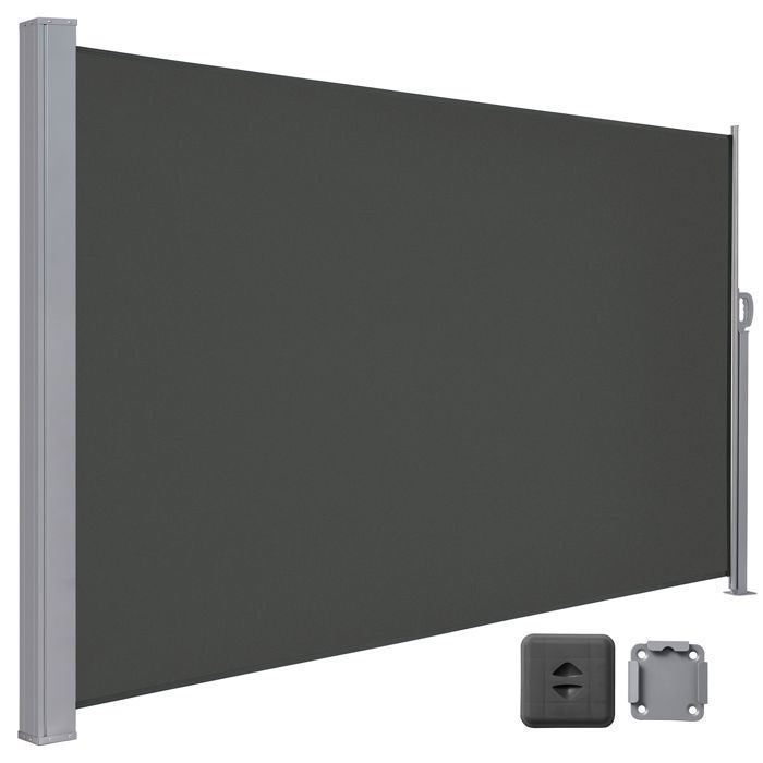 Store Latéral 180 x 450 cm, Brise-Vue Rétractable, Auvent extérieur, Résistant aux Intempéries, pour Jardin, Terrasse,Gris foncé(Gris foncé/160 x 400 cm)
