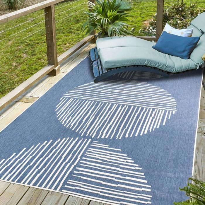 Tapis extérieur, kilim reversible 160x230 LYN2 BL REVERSIBLE bleu et crème(120 x 170 cm)