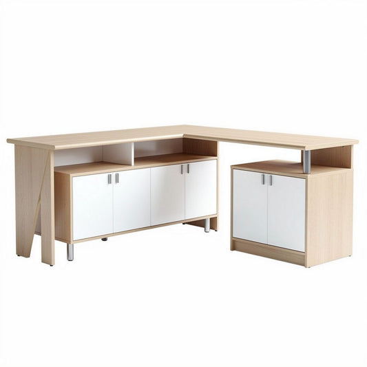 Bureau d'angle en bois avec rangements blancs 160 x 160 x 75cm