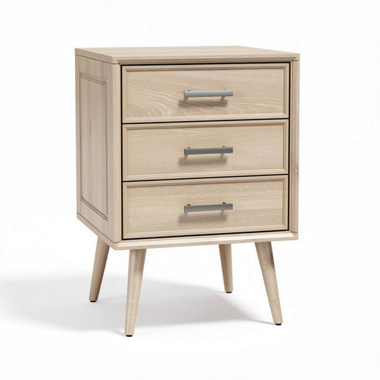 Table de chevet en bois clair avec trois tiroirs dimensions 40 x 30 x 70cm