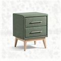 Table de chevet en tissu vert avec tiroirs en bois 45 x 45 x 50cm