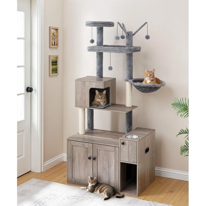 HOOBRO Arbre à Chat avec Maison de Litière pour Chat, avec Tour à Chat, 80 x 48 x 175 cm(80 x 48 x 175 cm)