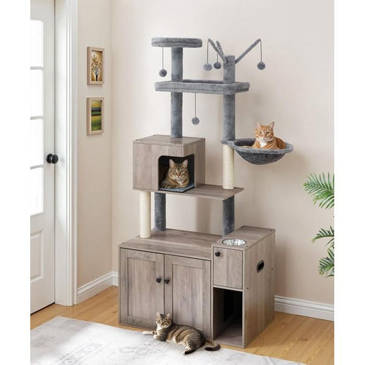 HOOBRO Arbre à Chat avec Maison de Litière pour Chat, avec Tour à Chat, 80 x 48 x 175 cm(80 x 48 x 175 cm)
