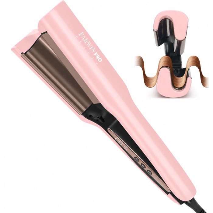 Fer à Onduler Deep Waves 25 mm Mermaid Waves, PARWIN PRO BEAUTY Fer à Boucler Double Cylindre Beach Waves, rose(Rose/25 mm)