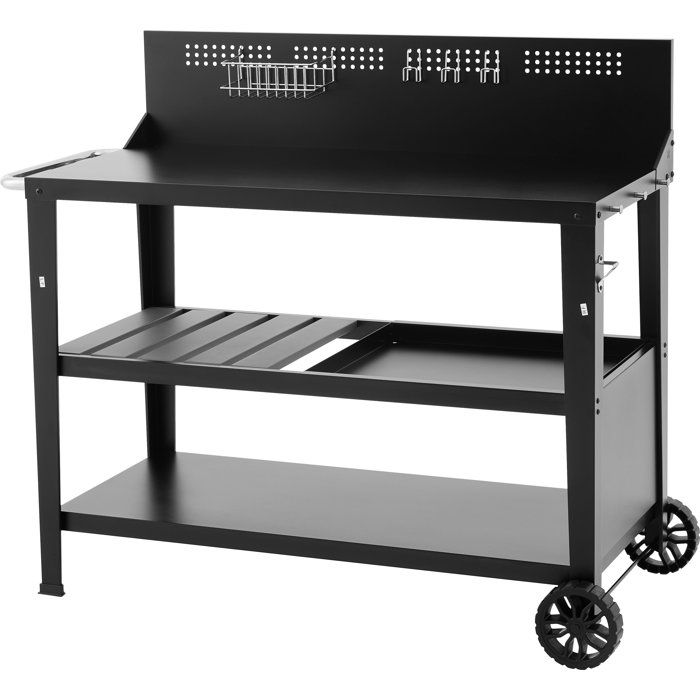 Chariot multifonction - COOKINGBOX - Plateau supérieur : 100 x 50 cm - Poignée - 2 roues arrières - Acier(115x59x103 cm)