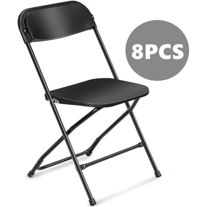 Lot de 8 chaises pliantes en plastique noir, sièges commerciaux empilables portables intérieurs et extérieurs avec cadre en acier(Noir/Lot de 2)