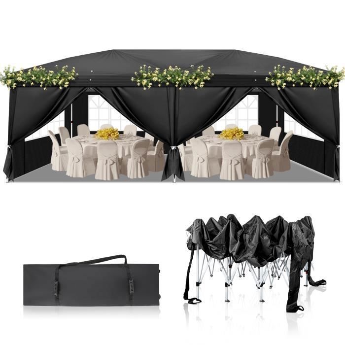 Tonnelle 3x6 m Tonnelle Pliante Imperméable - Tente de Jardin Barnum Professionnel Chapiteau Pliable pour Reception - Noir(Bleu/2 x 2 m/4 rideaux)