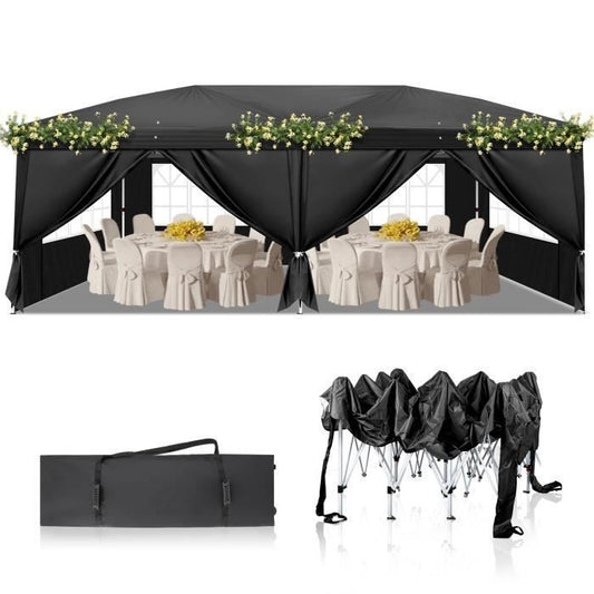Tonnelle 3x6 m Tonnelle Pliante Imperméable - Tente de Jardin Barnum Professionnel Chapiteau Pliable pour Reception - Noir(Bleu/2 x 2 m/4 rideaux)