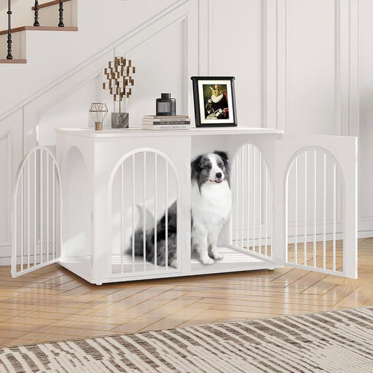 100cm Cage pour Chiens, Cage Chien de Taille Moyenne, Maisonnette pour Animaux, 3 Portes, Porte arquée, 60 x 100 x 63 cm, Blanc(?Blanc)
