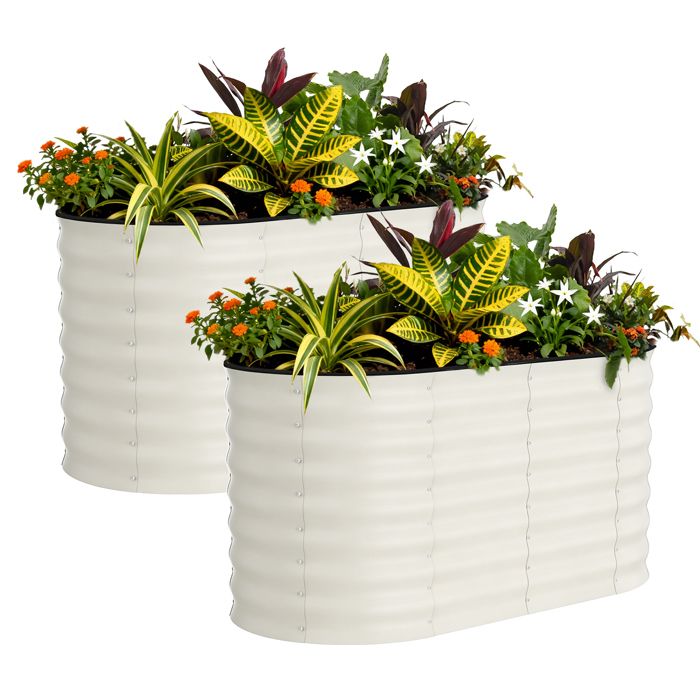 Lot de 2 bacs de jardin,jardinières robustes et profondes, résistantes à la rouille, bandes anti-coupur, Blanc, 120*60*60cm(Blanc/120 x 60 x 60 cm - Ellipse)
